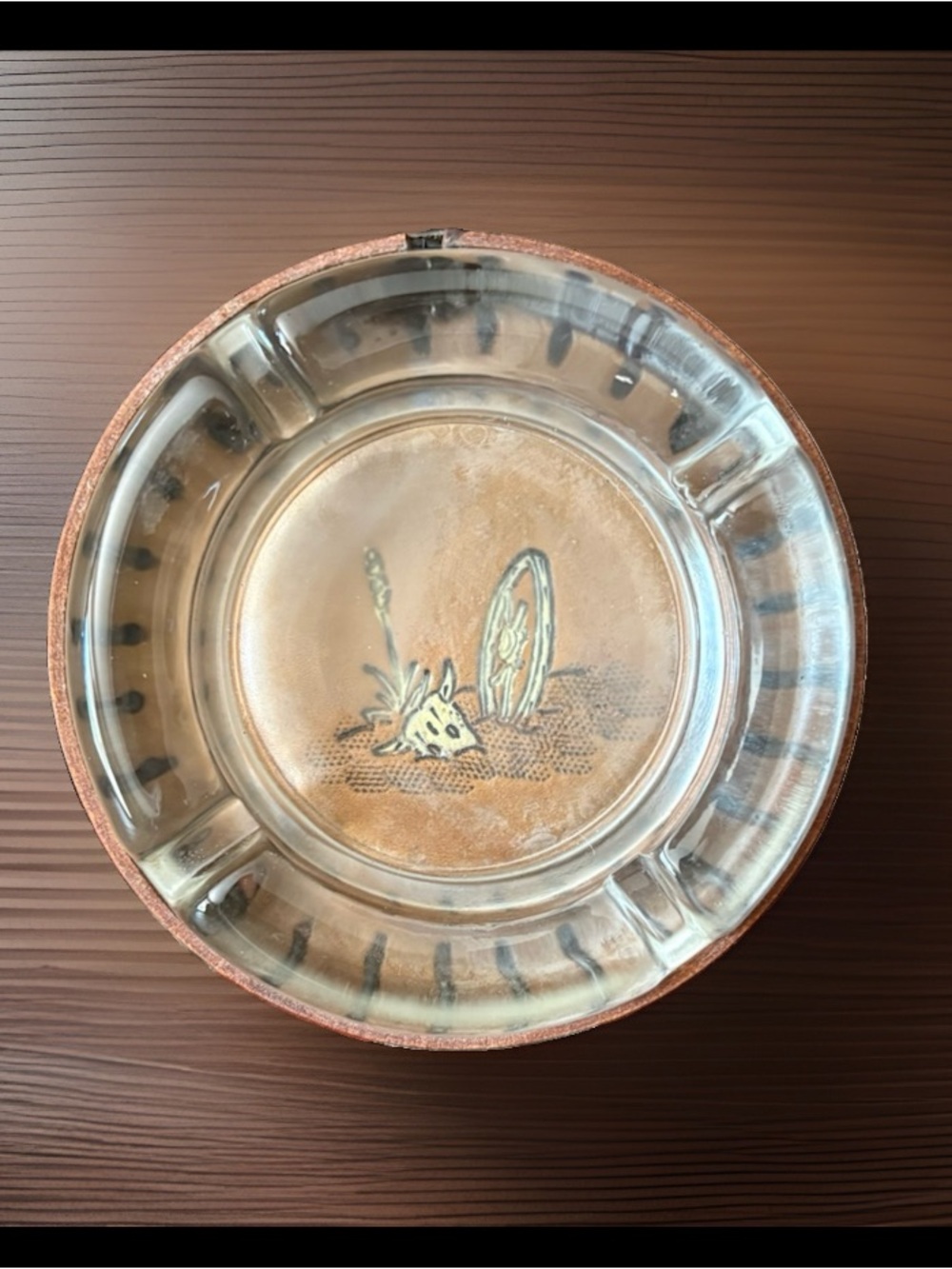 Vintage Mid-Century Modern Decoupage Glass Ashtray - Coastal Theme
